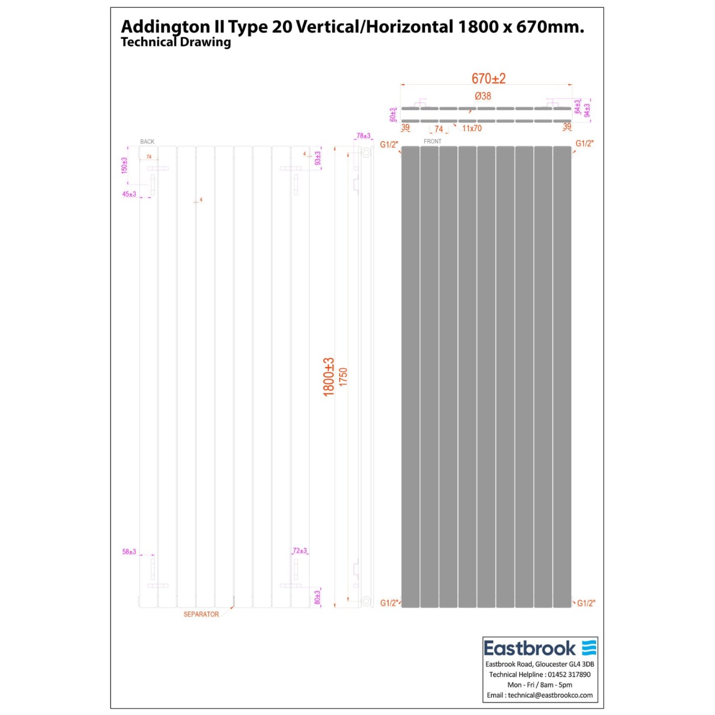 Eastbrook Addington II Type 20 Designer Radiator - Matt Anthracite - Image 38