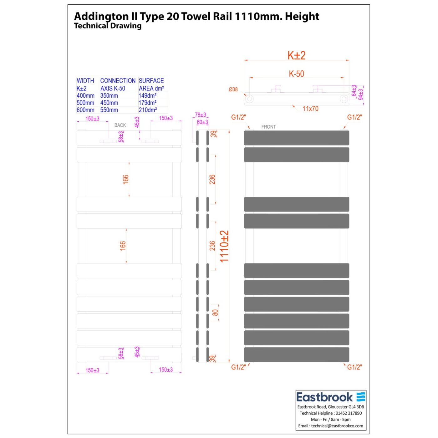 Eastbrook Addington II Type 20 Designer Radiator - Matt Anthracite - Image 31