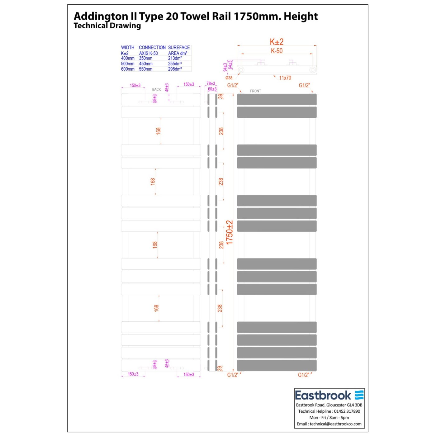 Eastbrook Addington II Type 20 Designer Radiator - Matt Anthracite - Image 32