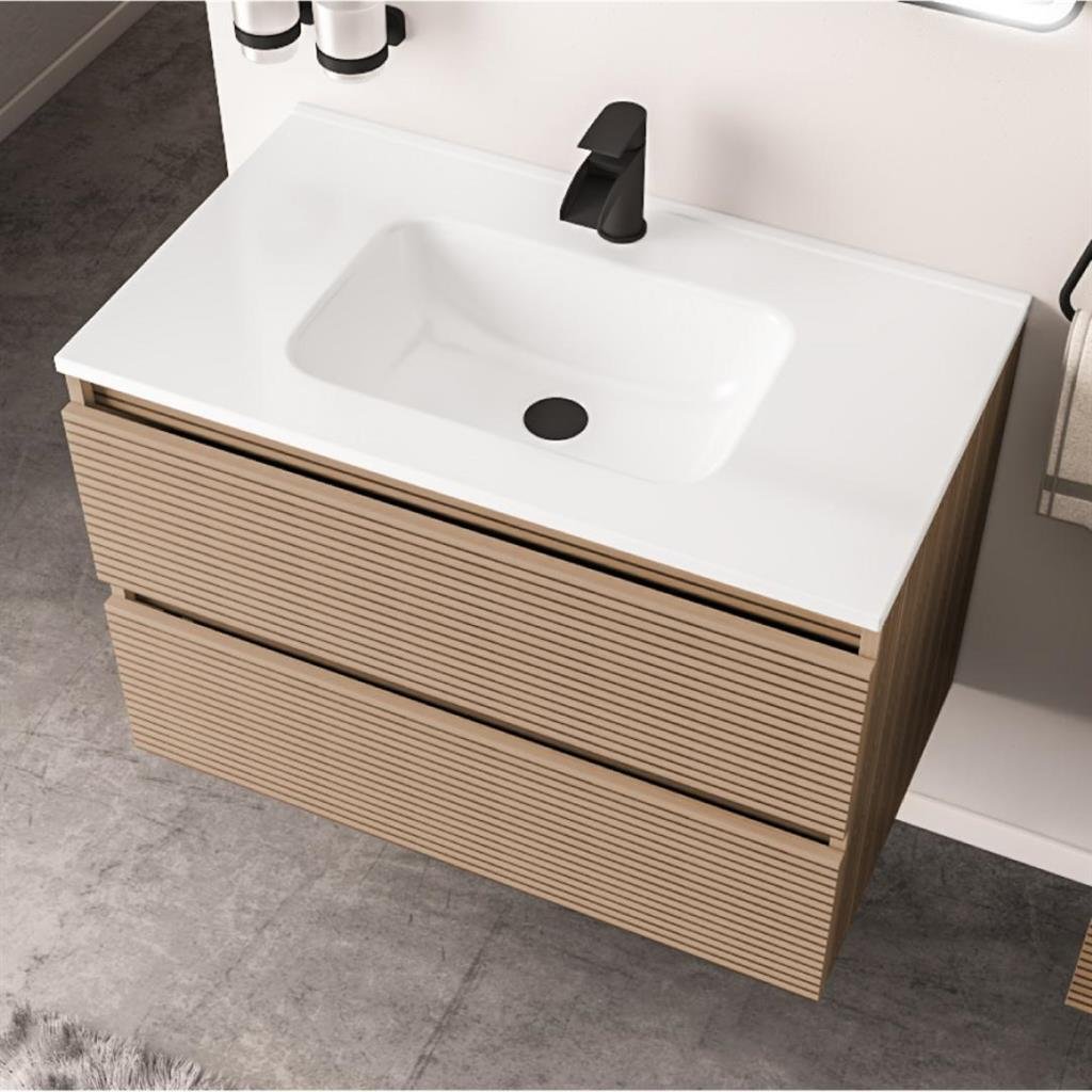 Eastbrook Chedworth 2 Door Floor Standing Vanity Unit With Round Basin - 500mm Wide - Natural Oak - Image 2