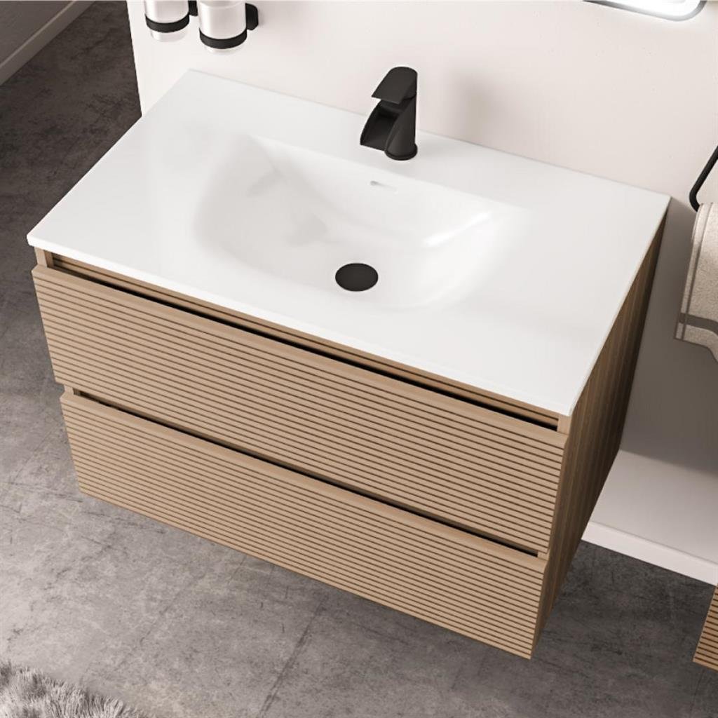 Eastbrook Chedworth 2 Door Floor Standing Vanity Unit With Basin - 500mm Wide - Natural Oak - Image 2