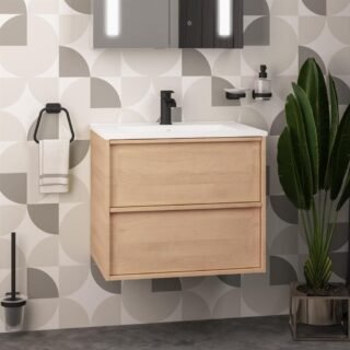 Eastbrook Ravensbourne 2 Drawer Wall Hung Vanity Unit With Basin - 600mm Wide - Natural Oak - Image 2