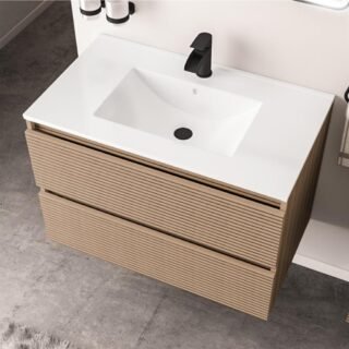 Eastbrook Chedworth 2 Door Floor Standing Vanity Unit With Square Basin - 600mm Wide - Natural Oak - Image 2
