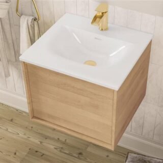 Eastbrook Ravensbourne 1 Drawer Wall Hung Vanity Unit With Round Basin - 500mm Wide - Natural Oak - Image 2
