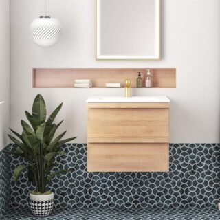 Eastbrook Kydbrook 2 Drawer Wall Hung Vanity Unit With Square Basin - 600mm Wide - Natural Oak - Image 2