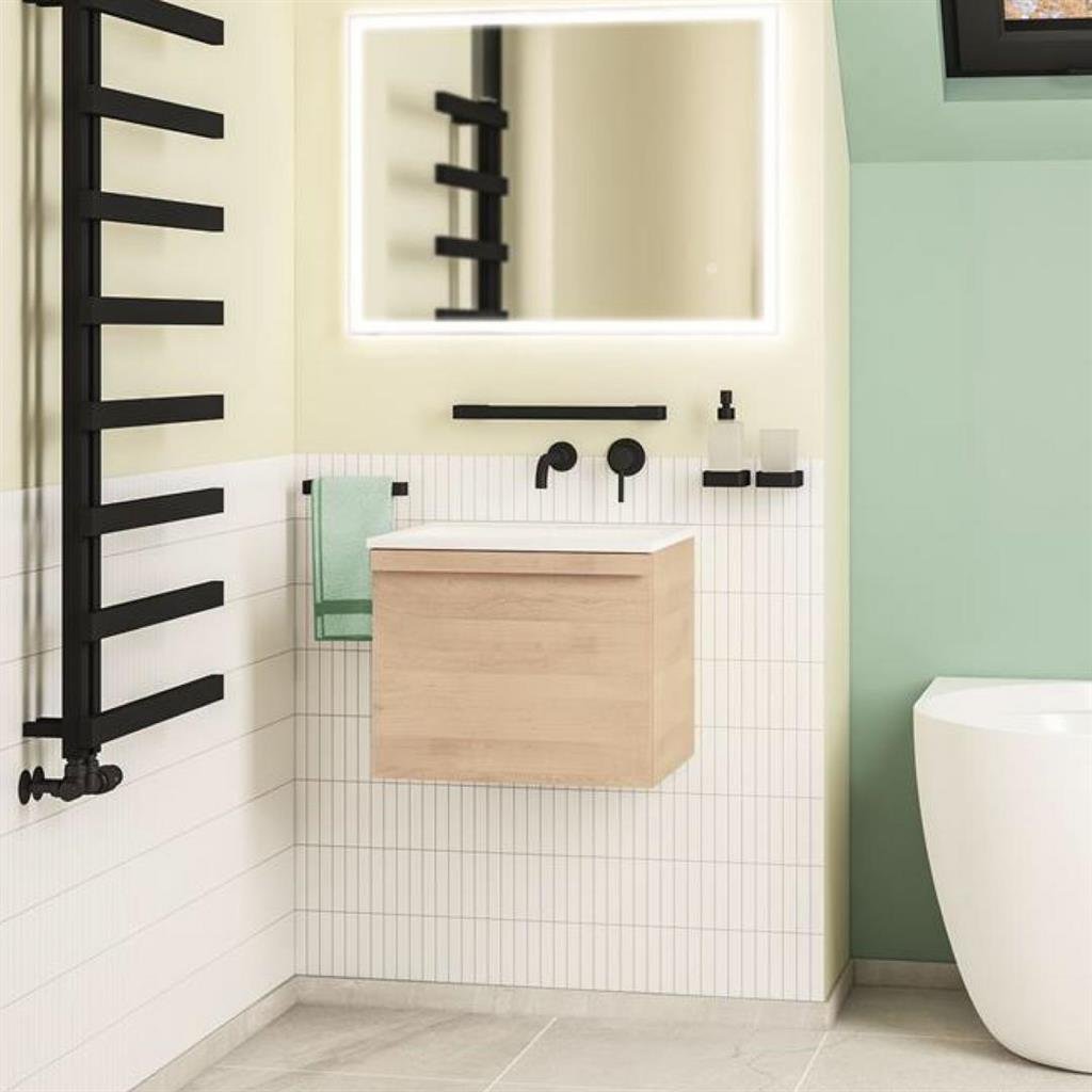 Eastbrook Kydbrook 1 Drawer Wall Hung Vanity Unit With Basin - 500mm Wide - Natural Oak - Image 2