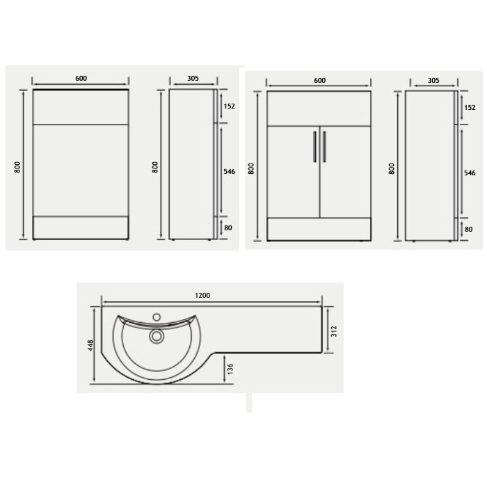 Eastbrook Lyegrove 2 Door Combination Bathroom Furniture Unit - 1200mm Wide - 1 TH - Gloss White - Image 2