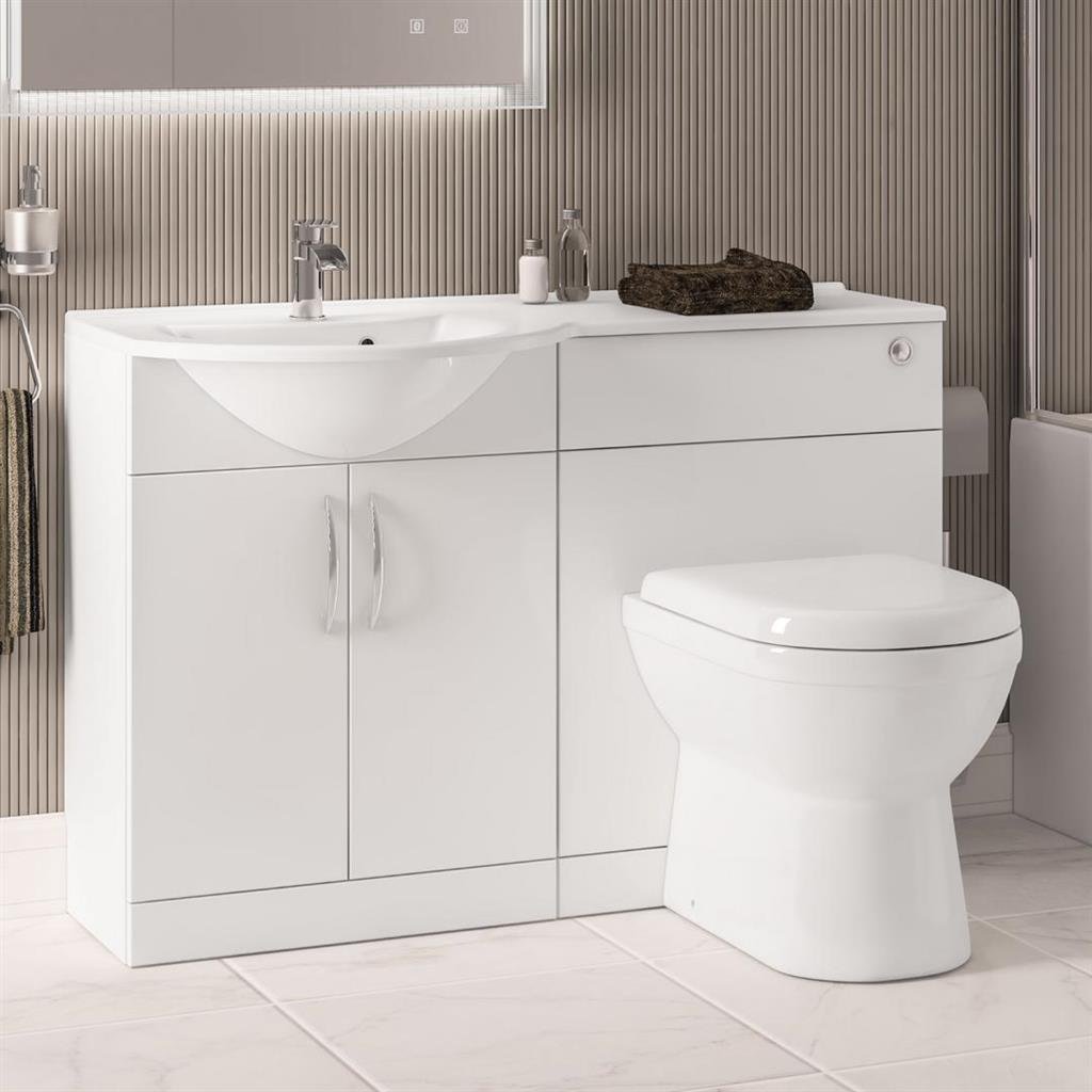 Eastbrook Lyegrove 2 Door Combination Bathroom Furniture Unit - 1200mm Wide - 1 TH - Gloss White