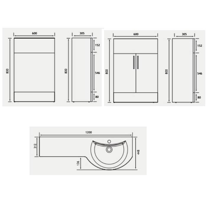 Eastbrook Lyegrove 2 Door Combination Bathroom Furniture Unit - 1200mm Wide - 1 TH - Gloss White - Image 3