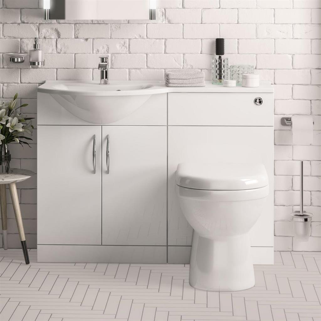 Eastbrook Lyegrove 2 Door Combination Bathroom Furniture Unit - 1100mm Wide - 1 TH - Gloss White - Image 2