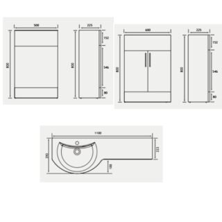 Eastbrook Lyegrove 2 Door Combination Bathroom Furniture Unit - 1100mm Wide - 1 TH - Gloss White - Image 3