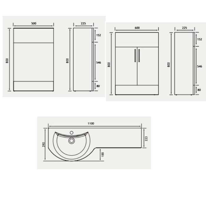 Eastbrook Lyegrove 2 Door Combination Bathroom Furniture Unit - 1100mm Wide - 1 TH - Gloss White - Image 3
