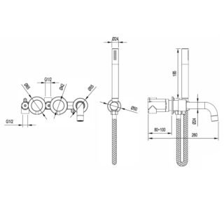 Eastbrook Meriden Wall Mounted 4 Hole Bath Shower Mixer Tap Set - Image 2