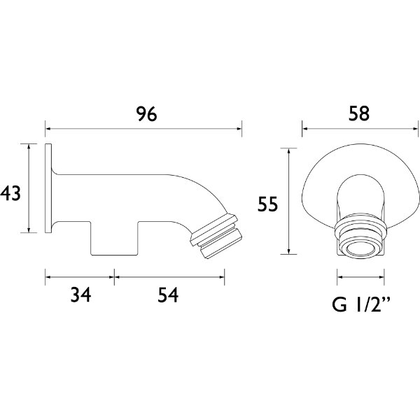 Bristan 87mm Exposed Shower Arm for Rigid Riser - Chrome - Image 2