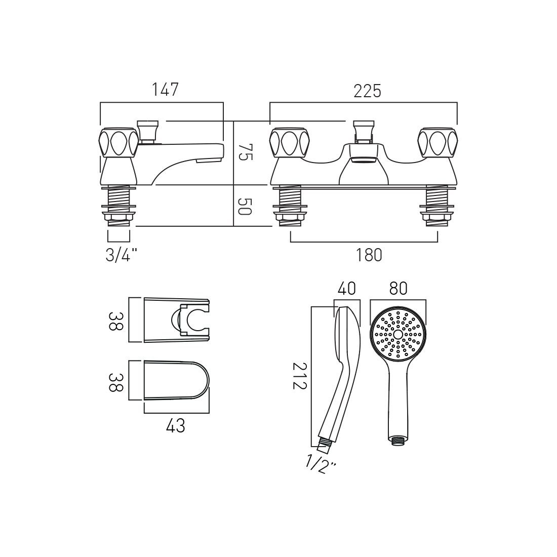 Vado Astra Knob Deck Mounted Bath Shower Mixer Tap - Chrome - Image 2