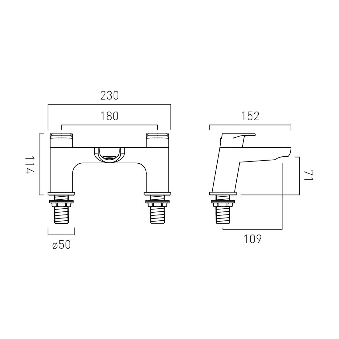 Vado Ava 2 Hole Deck Mounted Mono Bath Filler - Chrome - Image 3