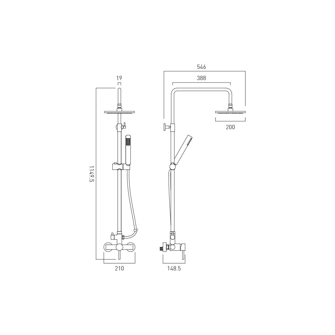 Vado Nuri 2 Outlet Exposed Thermostatic Adjustable Shower Kit With Integrated Diverter - Chrome - Image 2