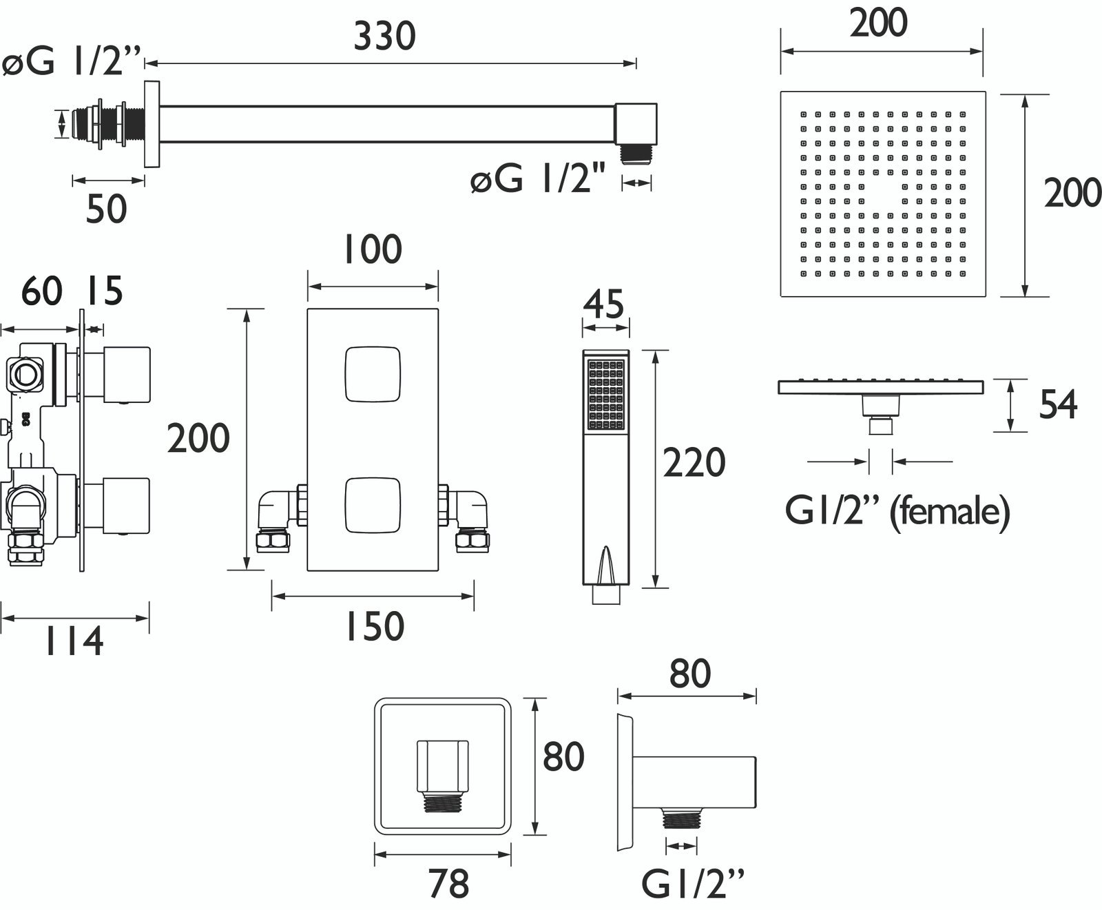 Bristan Cobalt 2 Outlet Concealed Shower Pack - Black - Image 3
