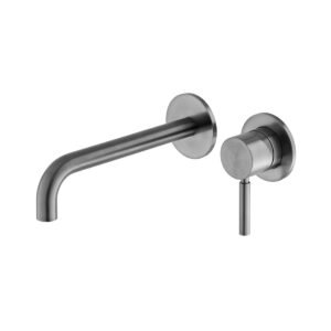 Vado Individual Origins Slimline 2 Hole Wall Mounted Single Lever Basin Mixer Tap with Spout - Brushed Gunmetal