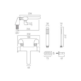Vado Life Deck Mounted Thermostatic Bath Shower Mixer Tap - Chrome - Image 3