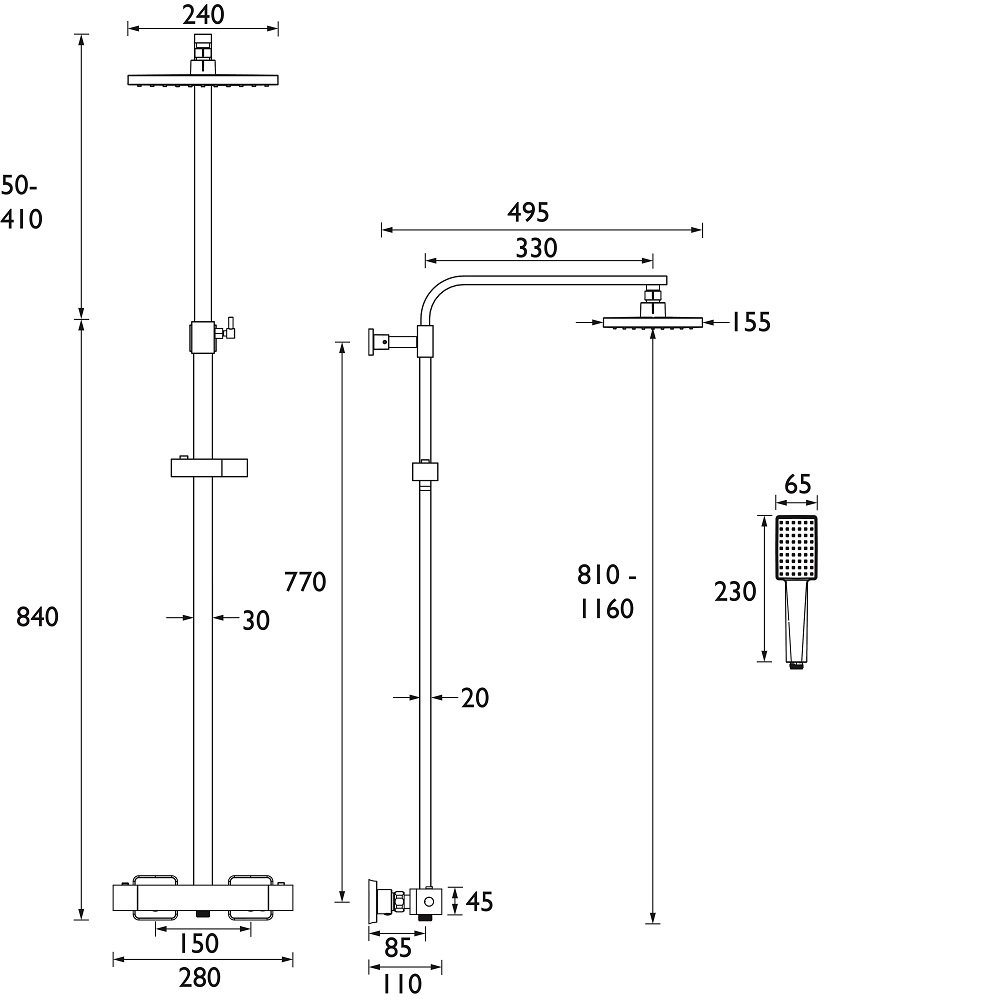 Bristan Napoli Bar Mixer Shower Valve with Rigid Riser Kit - Chrome - Image 2