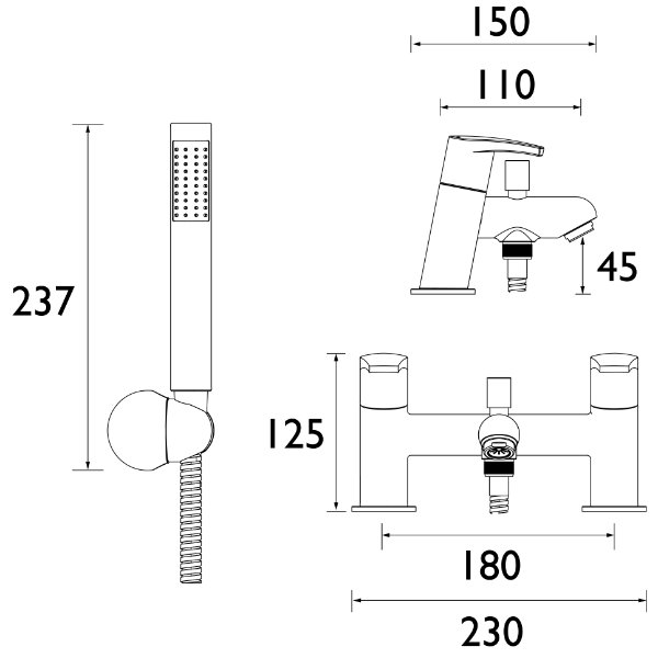 Bristan Orta Bath Shower Mixer Tap With Handset, Hose And Bracket -Chrome - Image 2