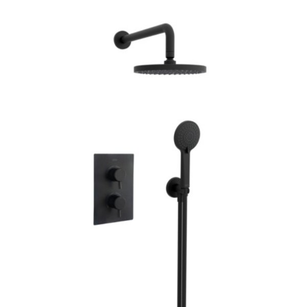 Bristan Prism 2 Outlet Concealed Shower Valve With Fixed Head and Wall Outlet Handset-Black