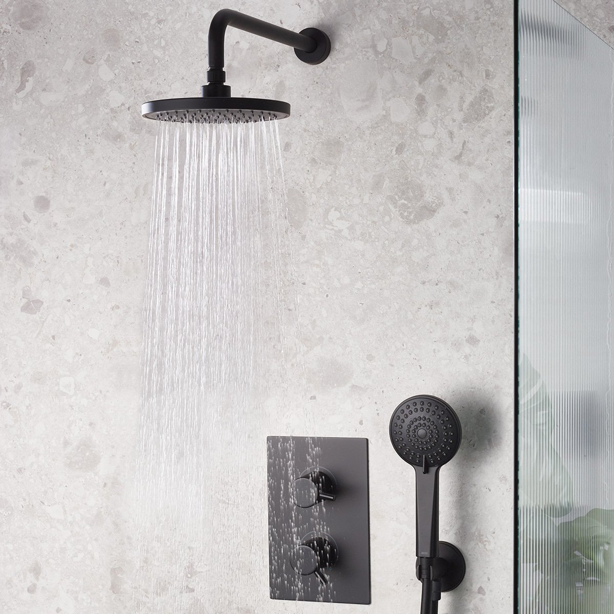 Bristan Prism 2 Outlet Concealed Shower Valve With Fixed Head and Wall Outlet Handset-Black - Image 2