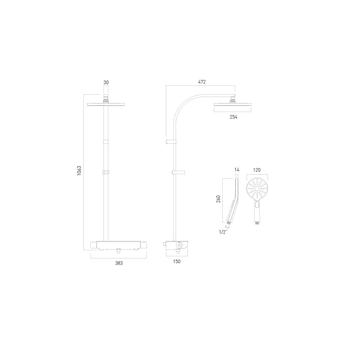Vado Strata 2 Outlet Round Exposed Thermostatic Shower Kit - Chrome - Image 5