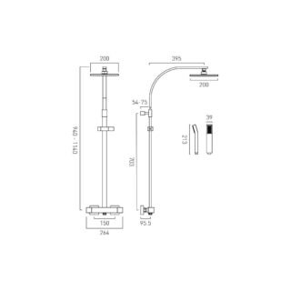 Vado Velo 2 Outlet Square Exposed Thermostatic Adjustable Shower Set - Chrome - Image 3