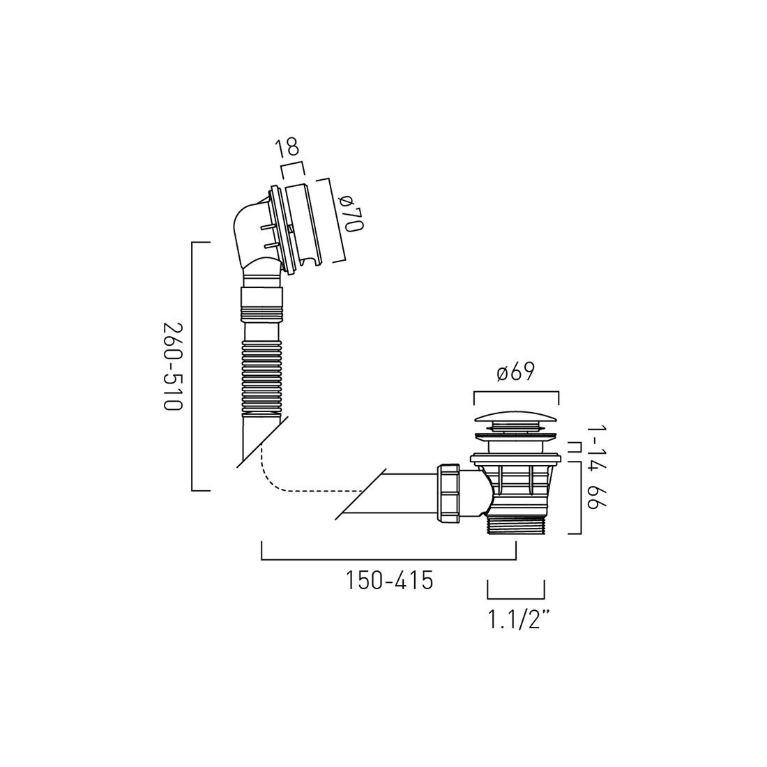 Vado Round Clic-Clac Bath Waste With Overflow - Image 2