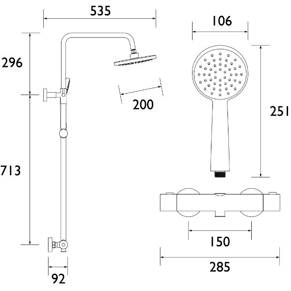 Bristan Zing 2 Outlet Exposed Shower Valve With Rigid Riser Kit - Chrome - Image 2