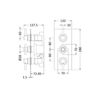 Hudson Reed Tec Pura 3 Outlet Thermostatic Concealed Shower Valve With Diverter - Image 2