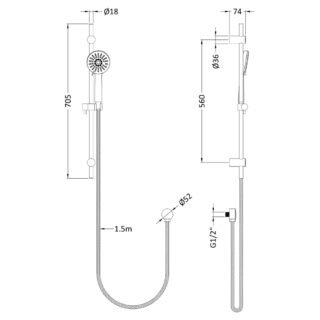 Hudson Reed Water Saving Multi Function Shower Slide Rail Kit - Chrome - Image 2
