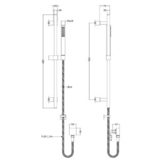 Hudson Reed Kubix Shower Slide Rail Kit With Pencil Handset - Chrome - Image 2