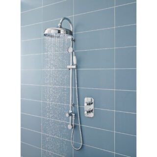 Hudson Reed Traditional Shower Riser Kit With Drencher Head, Handset And Elbow - Chrome/White - Image 2