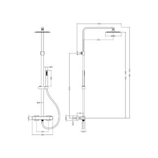 Hudson Reed Luxury Square Thermostatic Bar Mixer Shower With Shower Kit And Fixed Head - Chrome - Image 2