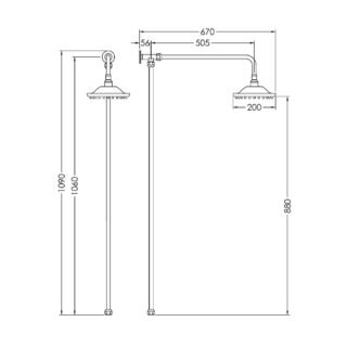 Hudson Reed Traditional Shower Riser Kit With Fixed Shower Head - Chrome - Image 2