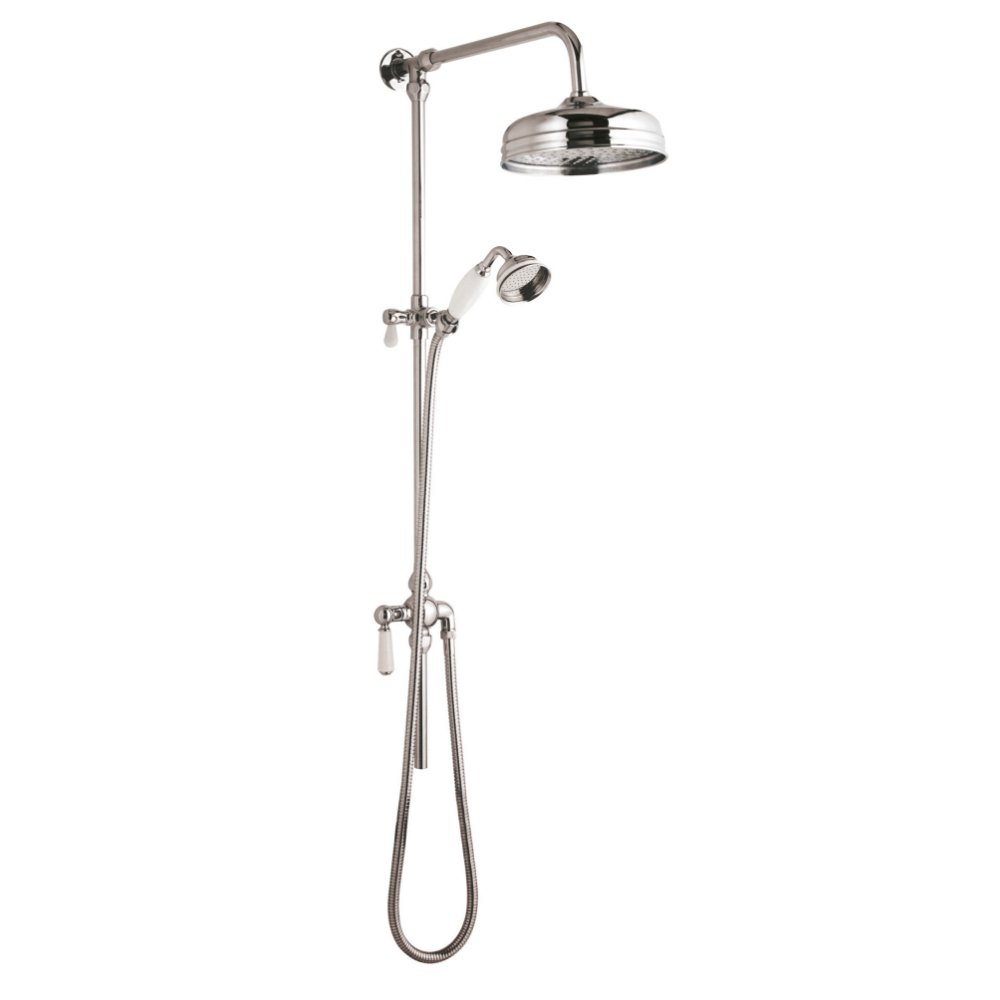 Hudson Reed Victorian Grand Shower Riser Kit With Diverter, Fixed Shower Head And Handset - Chrome