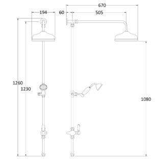Hudson Reed Topaz Black Grand Rigid Riser Kit With Diverter - Chrome - Image 2