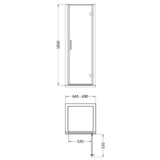Hudson Reed Pacific Hinged Shower Door - 6mm Glass - D-Handle - Image 2