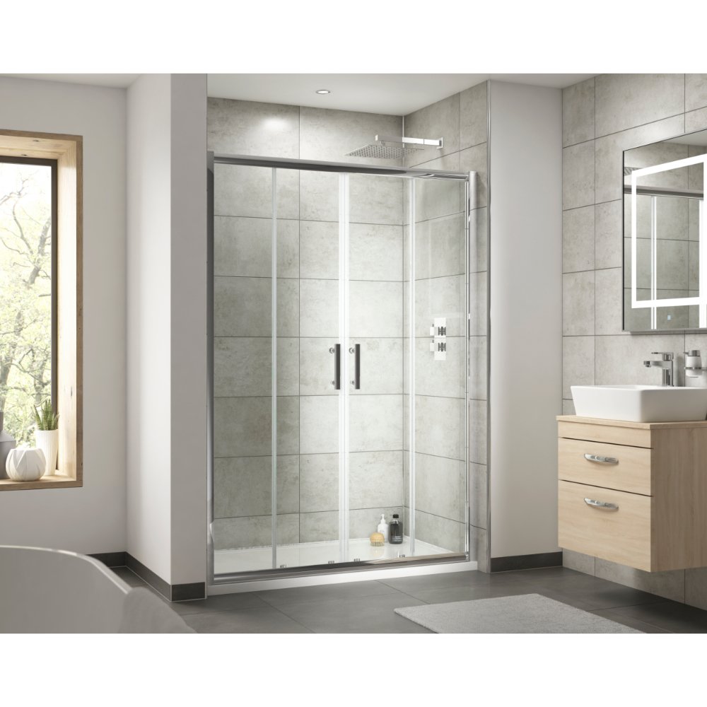 Hudson Reed Pacific Double Sliding Shower Door - 6mm Glass - T-bar Handle - Image 2