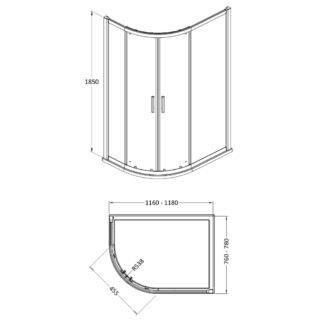 Hudson Reed Pacific 2 Door Offset Quadrant Shower Enclosure With D Shape Handle - 6mm Glass - Chrome - Image 3
