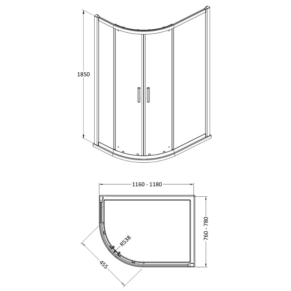 Hudson Reed Pacific 2 Door Offset Quadrant Shower Enclosure With D Shape Handle - 6mm Glass - Chrome - Image 3