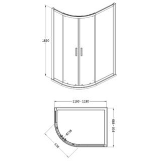 Hudson Reed Pacific 2 Door Offset Quadrant Shower Enclosure With D Shape Handle - 6mm Glass - Chrome - Image 2