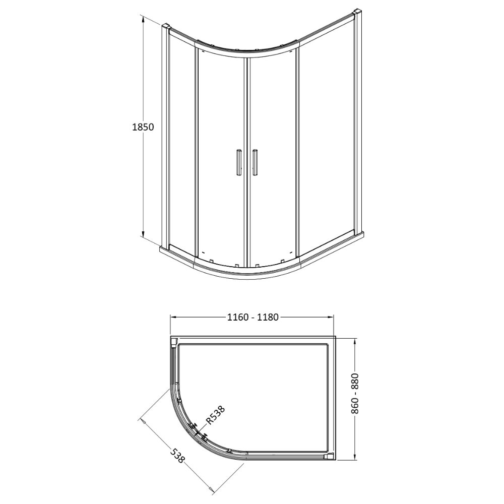 Hudson Reed Pacific 2 Door Offset Quadrant Shower Enclosure With D Shape Handle - 6mm Glass - Chrome - Image 2
