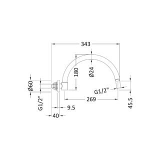 Hudson Reed Wall Mounted Shower Arm - 343mm Long - Chrome - Image 2