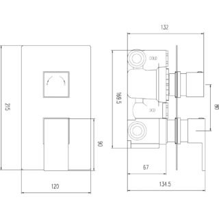 Hudson Reed Art 2 Outlet 2 Handle Thermostatic Concealed Shower Valve With Diverter - Chrome - Image 2