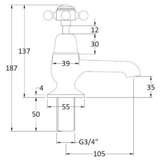 Hudson Reed Topaz Dome Crosshead Bath Pillar Taps - Image 2