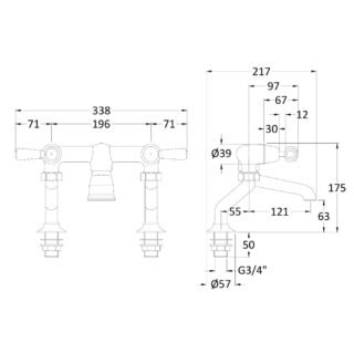 Hudson Reed White Topaz Lever Dome Deck Mounted Bath Filler Tap - Image 2